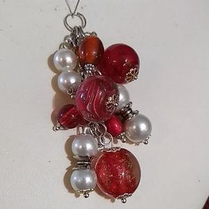 Clearance-Red glass & pearl charm necklace